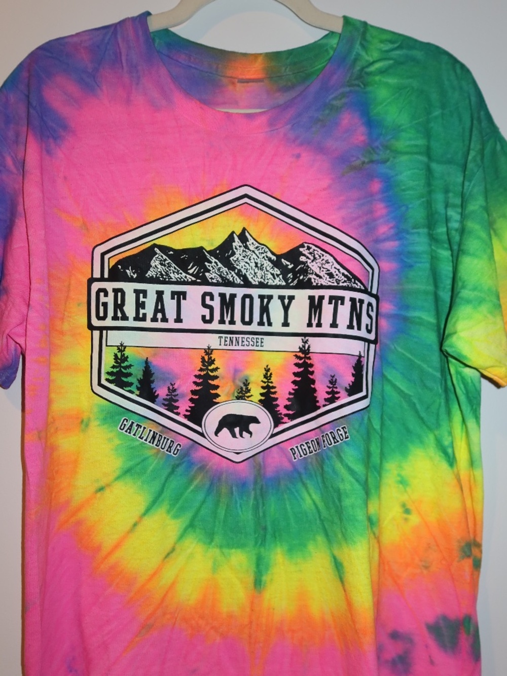 Adult T Shirt Tie Dye Smokey Mountains Graphic Tee Size L
